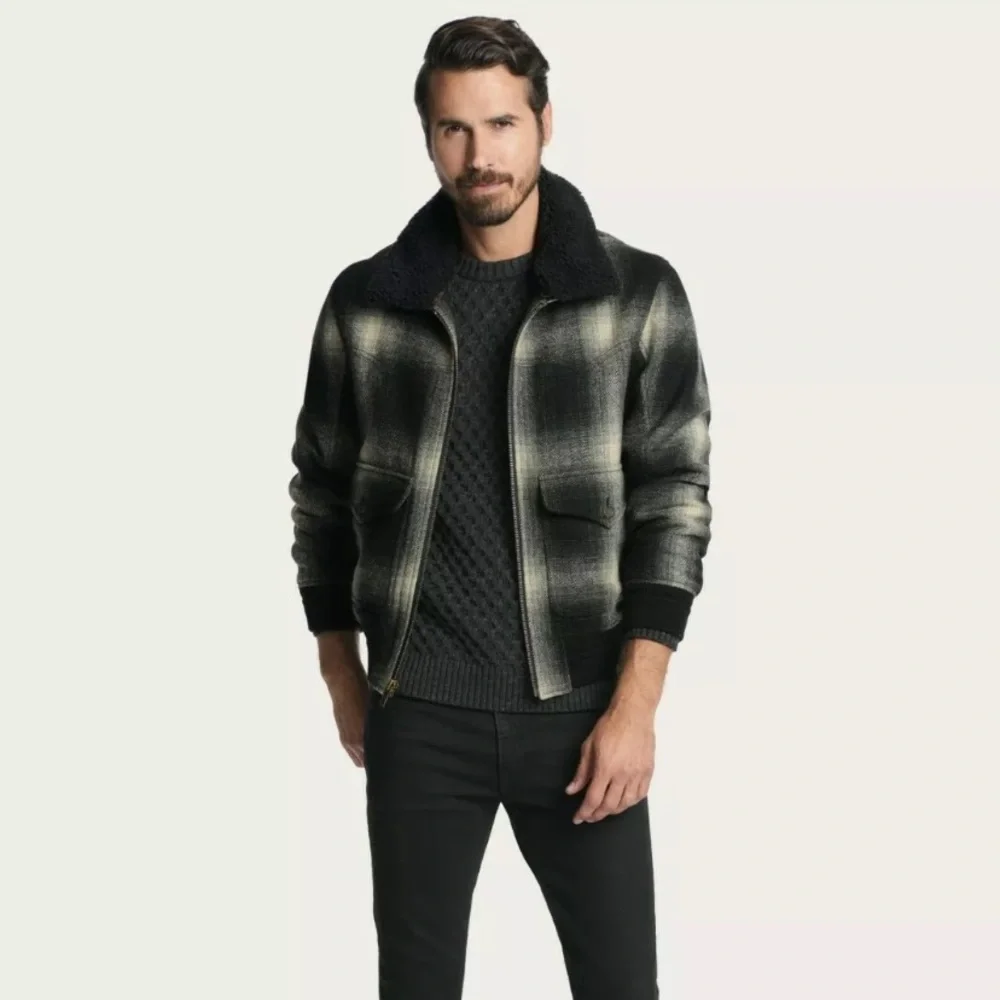 🔖L FRYE Dylan Shadow Plaid Bomber Jacket Coat